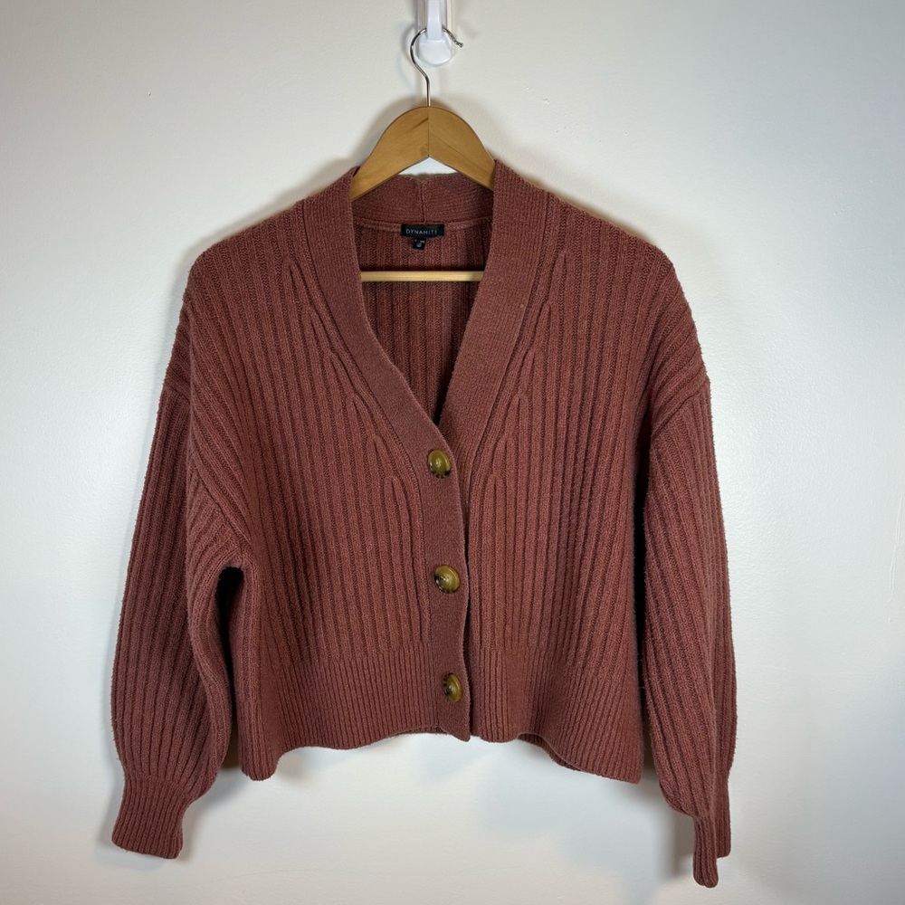 Dynamite Women’s Pink/Brown Cardigan, XX Small, Cozy Knit, Button Front - Picture 3 of 8